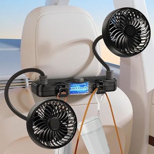 Dual Head Gooseneck Car Cooling Fans for Back Seat for Kids, 3000mAh Battery Powered Rechargeable Usb Car Headrest Fan for Baby Rear Facing, Car Seat Cooler That Blow Cold Air for Vehicles