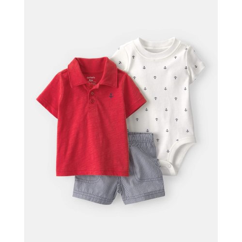 Baby Boy 3-Piece Anchor Polo Outfit Set - Red/Blue/White | Carter's