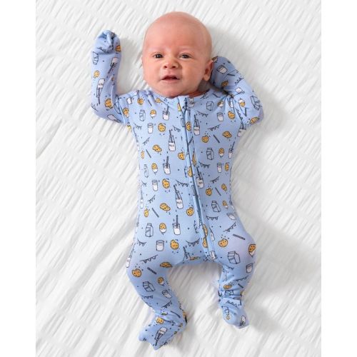 Bellabu Bear Baby Milk & Cookies Blue Bamboo Convertible Footie Blue 3-6 Months