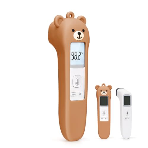 Cute Bear Silicone Thermometer Case Compatible with GoodBaby No-Touch Thermometer, Soft Anti-Drop Protective Cartoon Animal Cover Helps Calm Babies During Temperature Checks - Brown