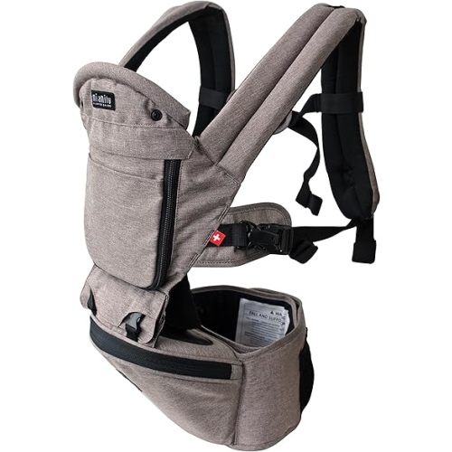 MiaMily Hip Seat Baby Carrier - 6 Carry Positions - Newborn to Toddler - Lumbar Support - Stone Grey
