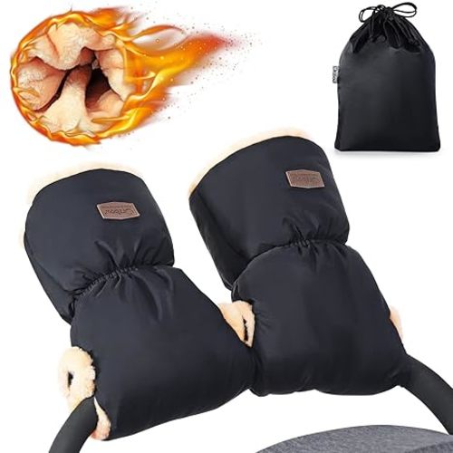 Orzbow Faux Sheepskin Stroller Gloves, Universal, Cozy & Warm, Black
