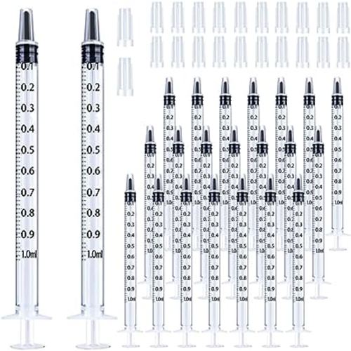 100 Pack 1ml Syringe with Cap for Liquid, 1cc Plastic Small Syringes with Cover, Non-Sterile, No Needle