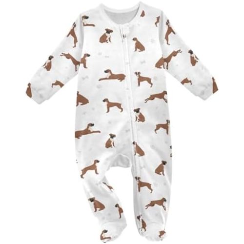 vvfelixl Exercises Doberman Dog Baby Sleepers For Girl Boys Newborn Baby Play One-Piece Footies For 0-24 Months White