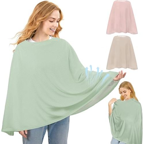 Basumee Nursing Cover for Breastfeeding Breathable Mesh 360 Full Privacy Nursing Wrap Multi-Use Breast Feeding Covers for Women Moms Feeding Essentials, Soft Pink, 1 Pack