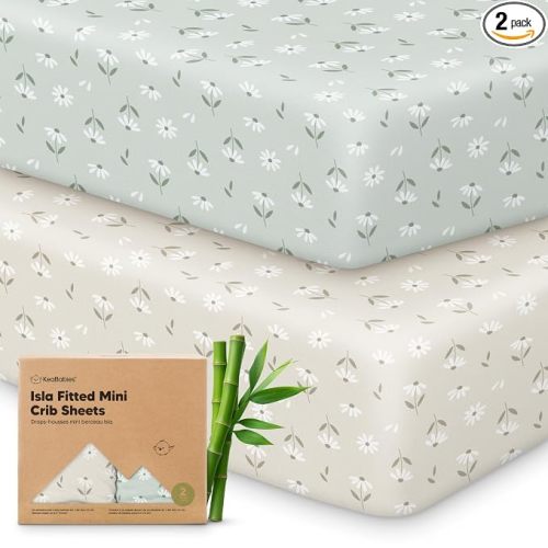 Pack and Play Sheets Fitted - 2-Pack Mini Crib Sheets for Pack N Play Mattress 38x26, Soft & Cozy, Neutral Toddler Playard Bedding, Snug Fitted Mini Baby Crib Mattress Cover Boy, Girl (Daisies)