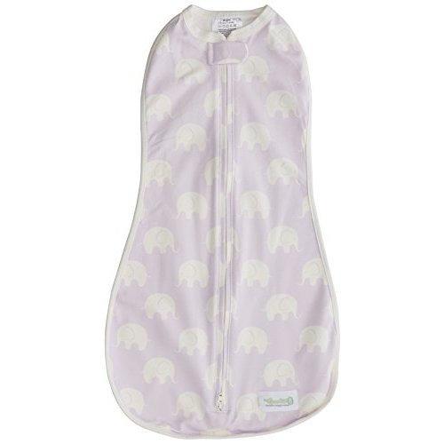Woombie Original Baby Swaddling Blanket - Soothing, Cotton Baby Swaddle with Zipper - Wearable Newborn Blanket, Muted Violet Elephant, 5-13 lbs
