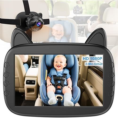 3-Min Easy Install HD 1080P Baby Car Camera: Clear Night Vision Automatic Switching - 150° Wide View Car Seat Camera with Anti-Glare Display for Kids & Infants