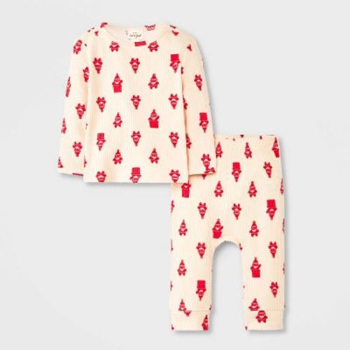 Baby Boys' 2pc Christmas Holiday Santa in Chimney Long Sleeve Ribbed Henley and Jogger Pants Set - Cat & Jack™ Cream