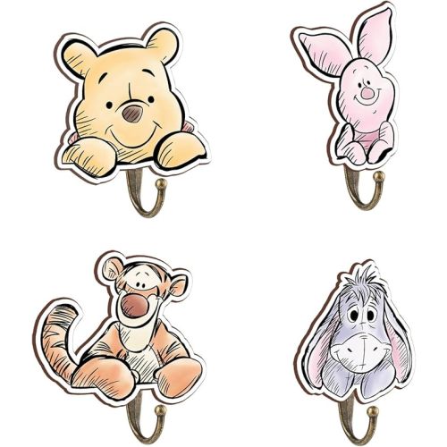 Winnie Nursery Decor, 4Pcs Kids Pooh Wall Hooks Wooden Wall Hooks Wooden Hooks, Winnie Nursery Hook Cute Towel Hanger, The Pooh Home Decoration