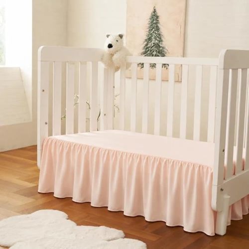 Crib Skirt Dust Ruffle 14" Drop, Fits 28" x 52", Pink