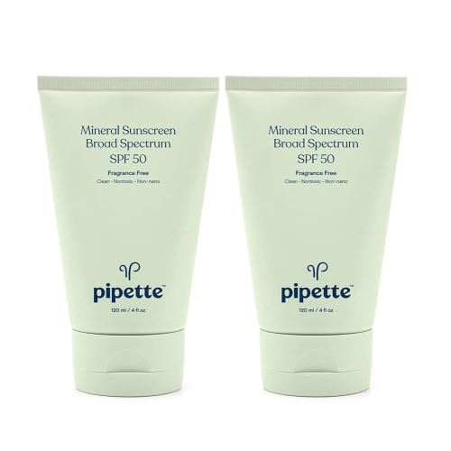 Pipette Mineral Sunscreen - SPF 50 Broad Spectrum Baby Sunblock with Non-Nano Zinc, UVB/UVA Non-Toxic Sun Protection for Kids & Sensitive Skin, 4fl oz (2 pack)