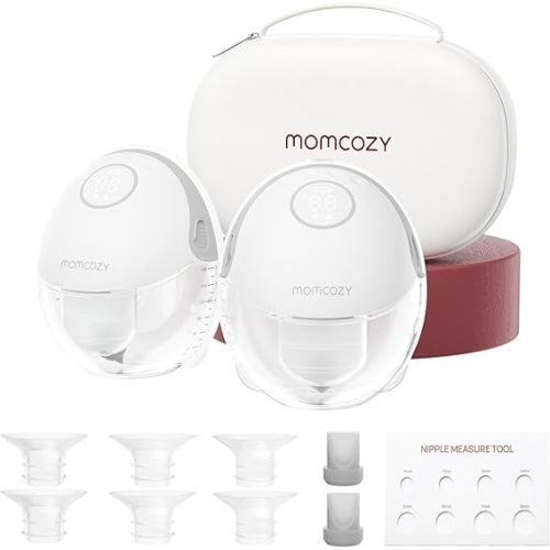 Momcozy Breast Pump Hands Free Mobile Style | M6, Wearable Breastfeeding Pump Ideal Rhythm for More Milk, DoubleFit Flange More Fit & Discreet with 3 Modes & 9 Levels, 24mm - 2 Pack Cozy Red