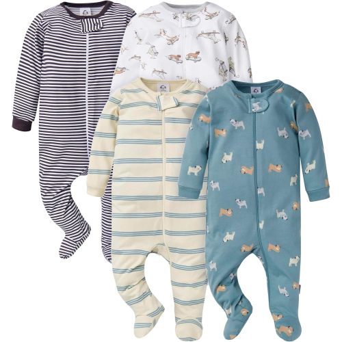 Gerber Baby Boys' 4-Pack Sleep 'N Play Footie, Dogs, 0-3 Months