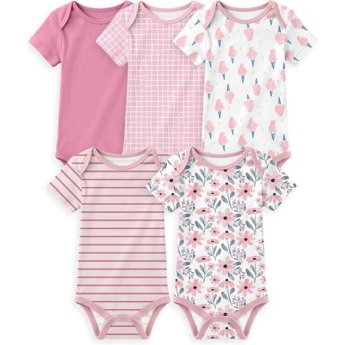 Yoofoss Baby Bodysuits 100% Organic Cotton Baby Short Sleeve Baby Boys Girls Clothes Soft Newborn Infant Romper,5 Pack