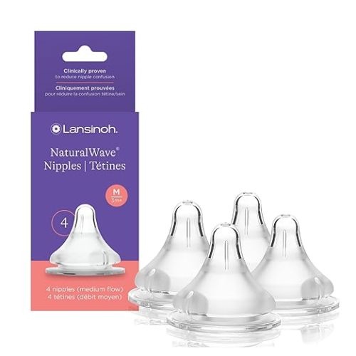 Lansinoh NaturalWave Nipples, Medium Flow, Size M, 3+ Months, 4 Count