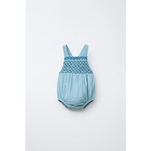 TEXTURED EMBROIDERED ROMPER - Blue / Green | ZARA United States
