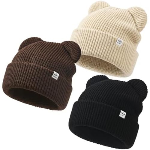 DANMY Baby Beanie Winter Knit Hat with Bear Ear for Infant Toddler Boys Girls Children Soft Knitted Hat Skull Cap