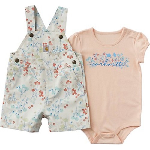 Carhartt Infant Girl Short Sleeve Bodysuit and Canvas Shortall 2 pc. Set, 3M,Turtledove at Tractor Supply Co