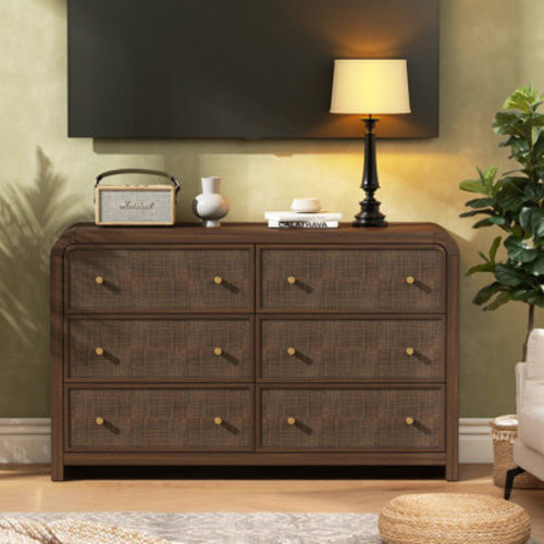 Bay Isle Home™ Cevat Rattan 6-Drawers Dresser,Thickened Curved Profile Design & Reviews | Wayfair