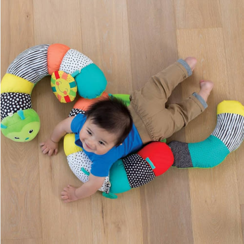 Infantino Prop-A-Pillar Tummy Time & Seated Support, Baby Floor Seat for Tummy Time & Early Sitting, Soft, Supportive, Engaging Toys, Caterpillar