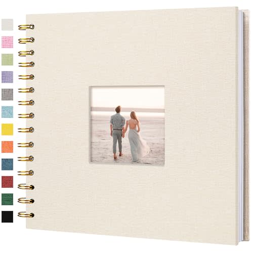 8"x8" Scrapbook Photo Album Linen Cover 20 Sheets 40 Pages White Paper | Beige Hardcover Kraft White Pages Memory Book, for Travel Wedding Guest Book Christmas Baby Shower Fits 4x6 & Instant Photos