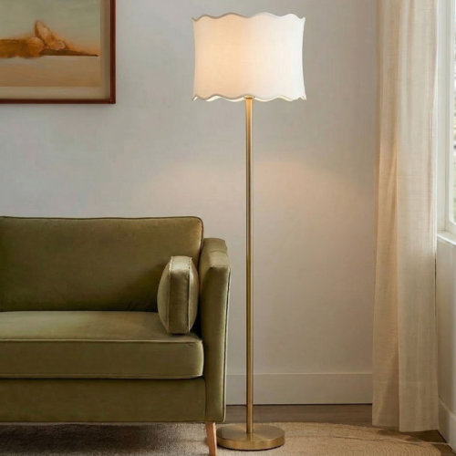 Bay Isle Home™ Vesta Dimmable Floor Lamp with Fabric Scalloped Shade & Reviews | Wayfair