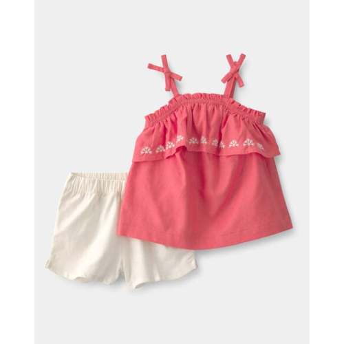 Baby Girl 2-Piece Linen Sleeveless Top & Short Set - Coral/Ivory | Carter's
