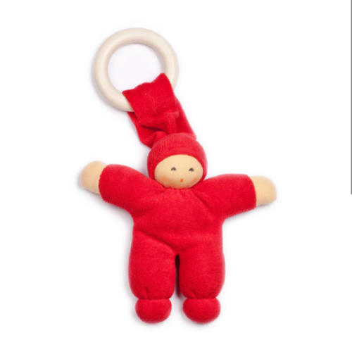 Nanchen Natur Organic Snuggle Baby with Wooden Ring · Red | Acorn Toy Shop