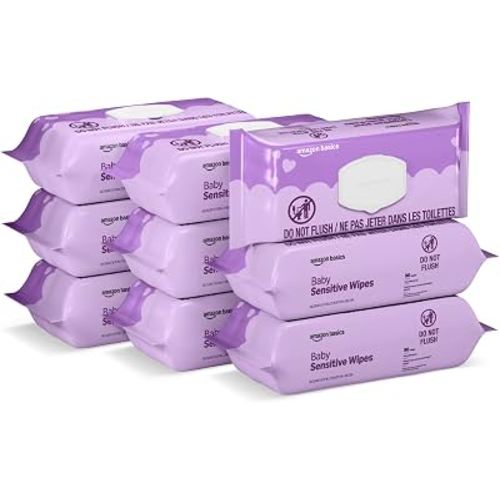 Amazon Basics Baby Wipes, Sensitive, 810 Count, Flip-Top Packs, Pack of 9 (Previously Amazon Elements)