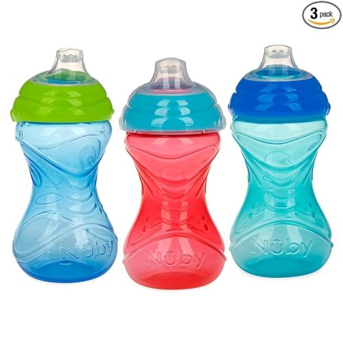 Nuby Clik-It Soft Spout No-Spill Easy Grip Sippy Cup for Boys - (3-Pack) 10 Oz - 6+ Months