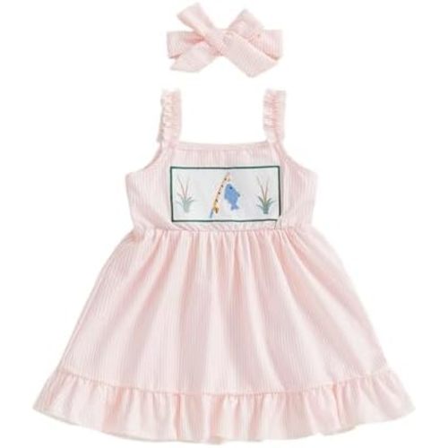 Toddler Baby Girl Dress Fish Sleeveless Stripes Ruffle Dresses Little Girls Summer Clothes Cute Kids Fishing Outfit