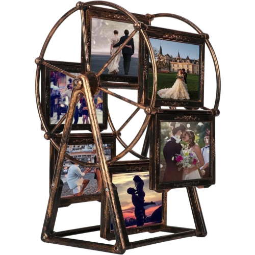 Qunbio 12 Photos Rotating Ferris Wheel Picture Frame, Vintage Embossed Designs 5 inches Frame for Home Decor Wedding Birthday Gifts, Antique Bronze