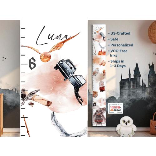 WIZARD Wooden GROWTH CHART for Kids Personalized- Potter Baby Decor, Owl Nursery, Wizard nursery wall art,Magical Nursery Decor Fantasy Kids
