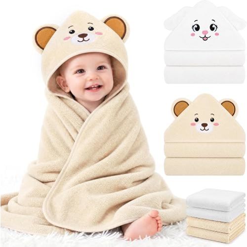 6 PCS Baby Bath Towels Set for Newborn Essentials (Bear, Puppy)