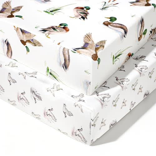 Baby Crib Sheets for Boys 2 Pack, Toddler Bed Sheets Neutral, Extra Breathable, Soft, Stretchy Microfiber, 28"x 52" Fitted Sheet for Standard Crib & Toddler Mattress, Mallard Duck Baby Stuff