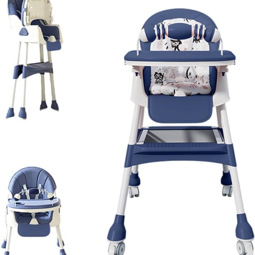 Amazon.com : Foldable 4-in-1 Baby High Chair for Babies & Toddlers, High Chair with Detachable PU Cushion, Removable Tray, Adjustable Height, Locking Wheels,Blue : Baby