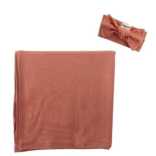 Stretch Swaddle Blanket & Bow Set, Rosewood
