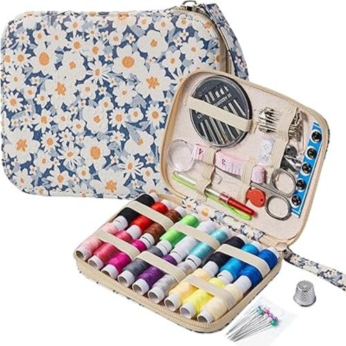 Daisy Sewing Kit Printing Sewing Kit,Professional Sewing Supplies for Adults, Zipper Sewing Needles Set, 87 PCS Travel Sewing Accessory for Emergency, Home