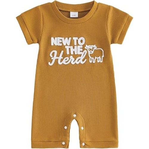 Newborn Baby Boy Summer Outfit Romper Letter Embroidery Short Sleeve Jumpsuit Bodysuit Cute Infant Waffle Clothes