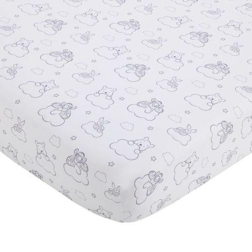 NoJo Disney Winnie the Pooh Hello Sunshine Grey and White Cloud Nursery Fitted Crib Sheet with Piglet and Tigger