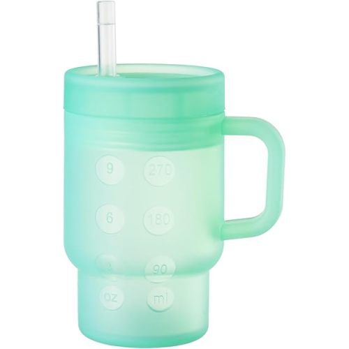 Tumbler Silicone Sippy Cup for Toddler with Straw and Handle, Water Bottle for Baby& Infant, 9oz Kids Cups Spill Proof, BPA Free, Toddler Travel Essential, Clear Green