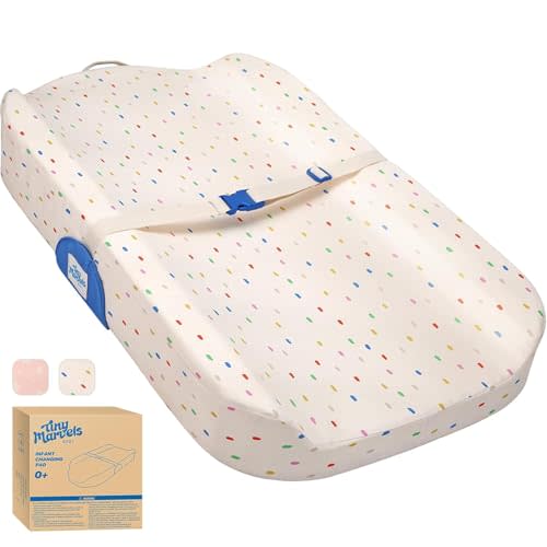 Tiny Marvels Baby Changing Pad with Cover, Waterproof Diaper Changing Pad with Non-Slip Base, Soft Contoured Changing Pad for Dresser, Nursery & Travel