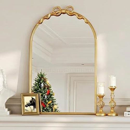Gold Arched Bow Mirror Decor - Large Decorative Arch Mirror for Wall Decor 24"X15" with Metal Frame for Nursery Girl, Entryway, Fireplace, Living Room, Hallway, Bathroom