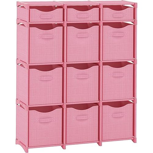 Cube Storage Organizer with Storage Bins Included - The Perfect Closet Organizers and Storage Solution. Includes 12 Storage Cubes, Great For Toy Storage, Closet Storage, Clothes Storage (Pink)