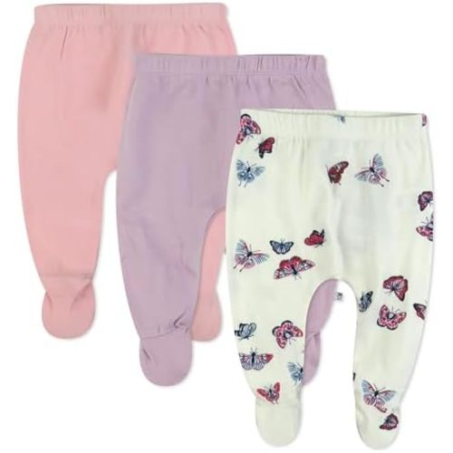 HonestBaby Baby 3-Pack Footed Pants Roomy Fit Pull on Bottoms 100% Organic Cotton for Infant Baby Boys, Girls, Unisex
