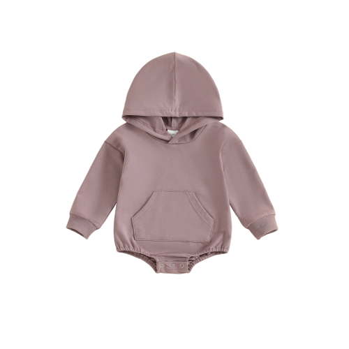 Rdhnmea Baby Girl Boy Hoodie Romper Sweatshirt Newborn Solid Color Long Sleeve Hoody Bodysuit Front Pocket Infant Spring Clothes Outfit