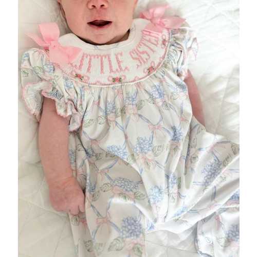 Little Sister Smocked Footie, Floral Sibling Set Outfit, Baby Sister Gift, Coordinating Sibling Outfits, Newborn Gift, Little Sister Outfit