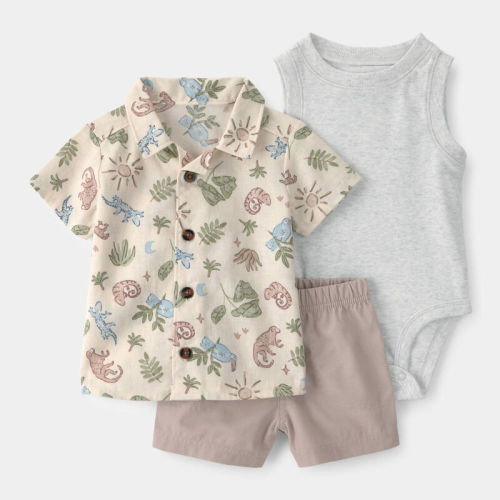 Baby Boy 3-Piece Desert Short-Sleeve Top & Short Set - Brown | Carter’s Oshkosh Canada