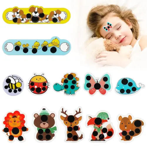 12 pcs Stick-on Fever Indicator Forehead Fever Kids Cartoon Stickers Temperature Fever Patch